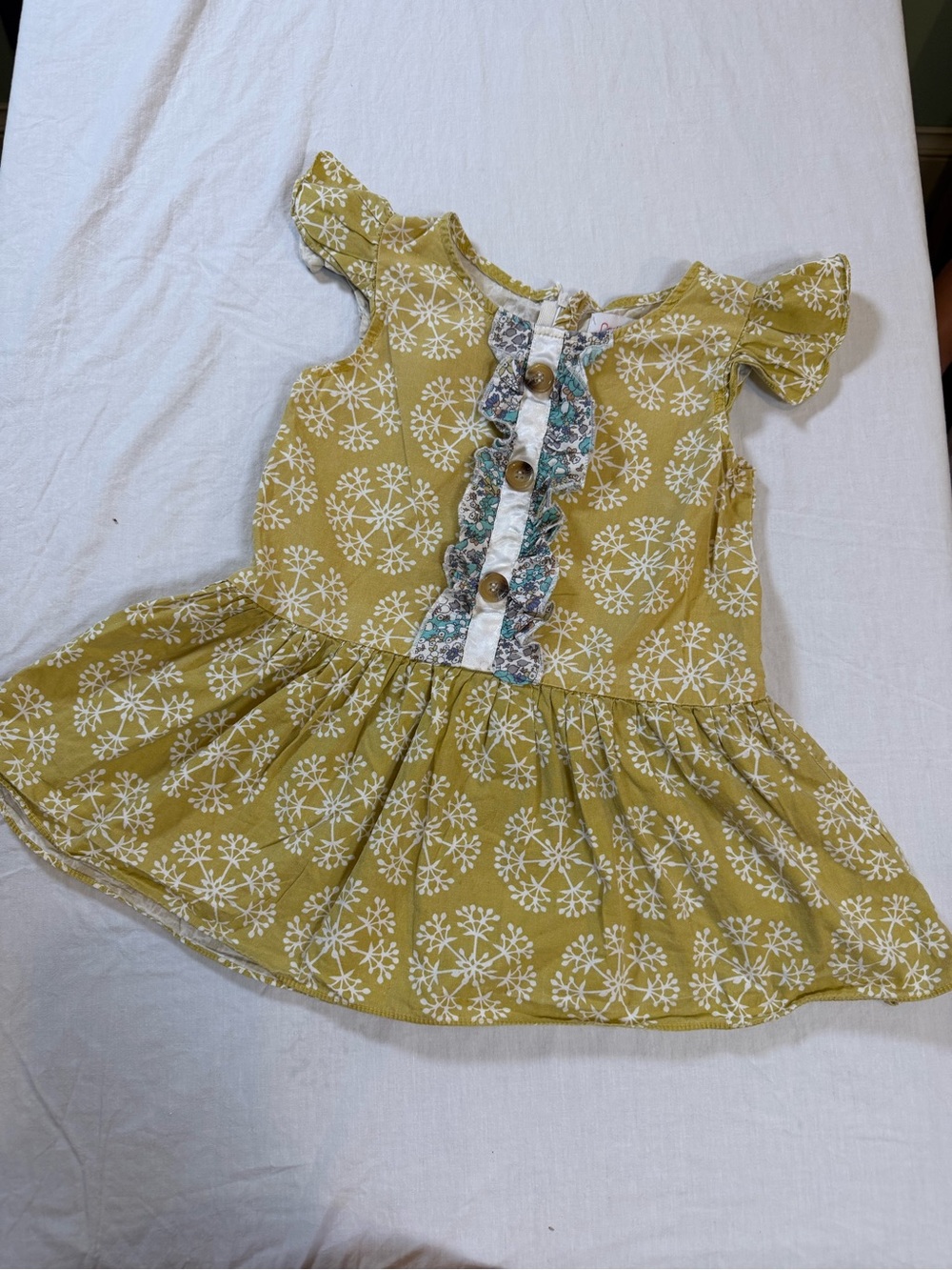 Little Girls' Floral Mustard Ruffle Button Front Dress